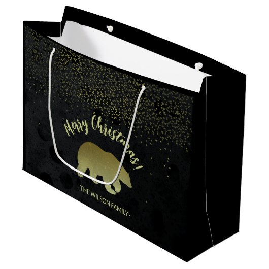 Grand Sac Cadeau Noel Or Ciel Nuit Noir Et Ours D'Or (Devant Angle)