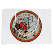 Grand Sac Cadeau Noël Père Noël avec un vieil avion (Devant)