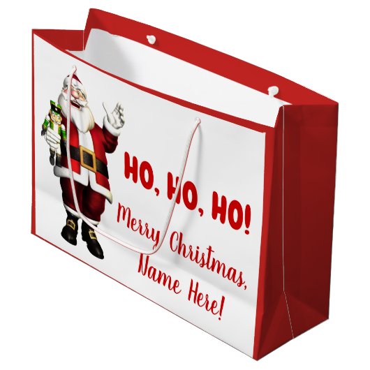 Grand Sac Cadeau Noël Père Noël personnalisé (Devant Angle)