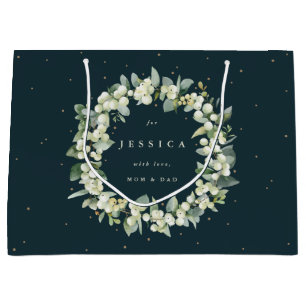 Grand Sac Cadeau Noël personnalisé à la snowberry+Eucalyptus