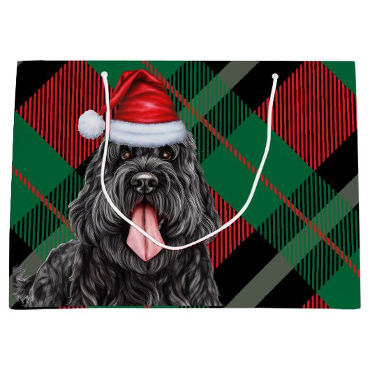 Grand Sac Cadeau Noël Plaid Black Russian Terrier Dog Fête (Devant)