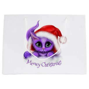 Grand Sac Cadeau Noël pourpre de Kitty Meowy