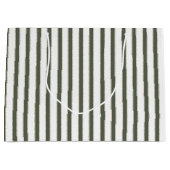 Grand Sac Cadeau Noël rayures blanches vert olive (Devant)