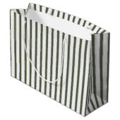 Grand Sac Cadeau Noël rayures blanches vert olive (Dos Angle)