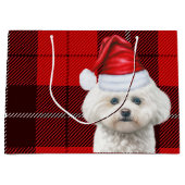 Grand Sac Cadeau Noël Red Plaid Coton de Tulearning Chien vacances (Devant)