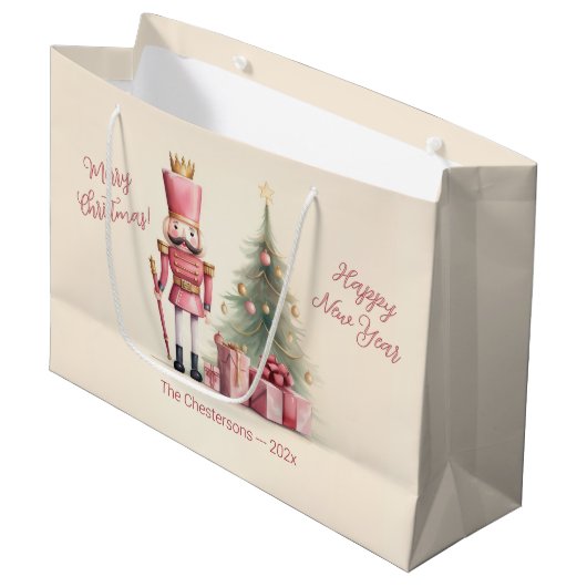 Grand Sac Cadeau Noël rose Nutcracker (Devant Angle)