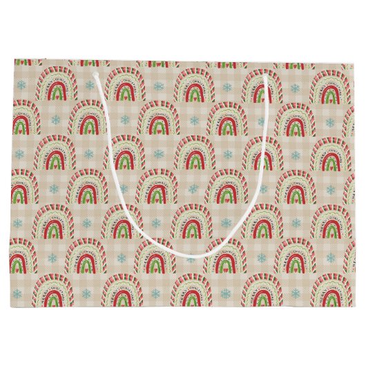 Grand Sac Cadeau Noël Rouge Blanc Vert Arcs-en-ciel & Snowflakes (Dos)