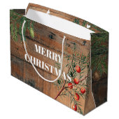 Grand Sac Cadeau Noël Rustic Wood Joie Joyeux Noël (Dos Angle)