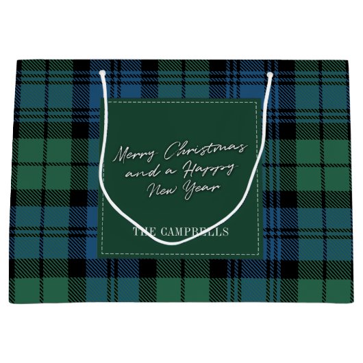 Grand Sac Cadeau Noël Tartan Clan Campbell Plaid Personnalisé (Devant)