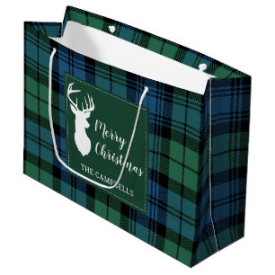 Grand Sac Cadeau Noël Tartan Clan Campbell Plaid Personnalisé