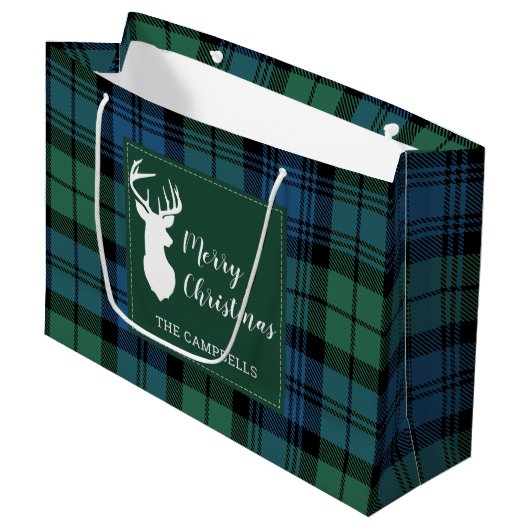 Grand Sac Cadeau Noël Tartan Clan Campbell Plaid Personnalisé (Devant Angle)