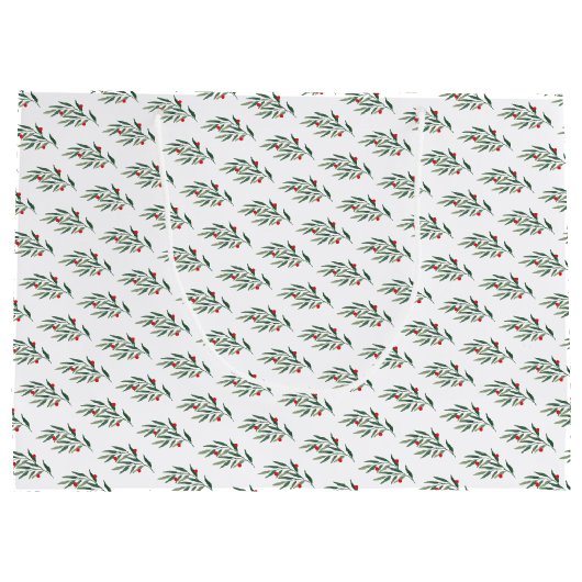 Grand Sac Cadeau Noël Verdure Feuilles & Berries (Dos)