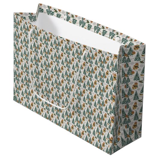 Grand Sac Cadeau Noël vert et beige (Devant Angle)