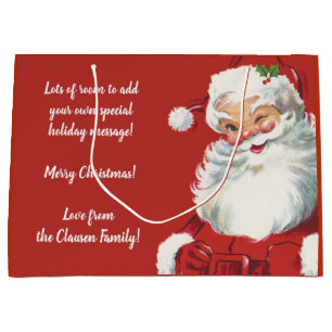 Grand Sac Cadeau Noël Vintage, Jolly Santa Claus en train de couler