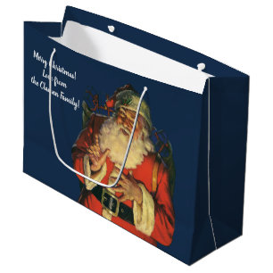 Grand Sac Cadeau Noël vintage, joyeux Père Noël avec des jouets