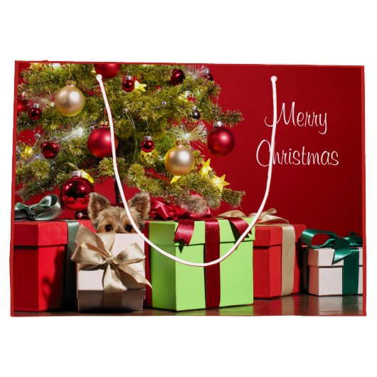 Grand Sac Cadeau Noël Yorkie (Dos)