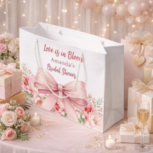 Grand Sac Cadeau Nœud Amour est en fleurs florales roses Bridal Sho