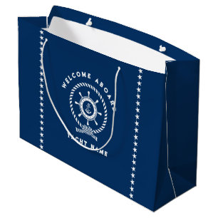 Grand Sac Cadeau Nœud de corde de roue de bateau nautique bleu mari