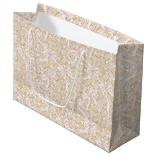 Grand Sac Cadeau Nœuds Rose Pâle Tressé Panier Faux Anniversaire