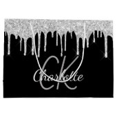 Grand Sac Cadeau Noir argent monogramme nom moderne élégant (Dos)