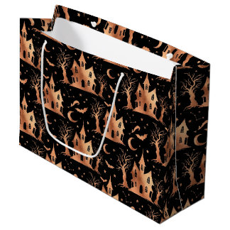 GRAND SAC CADEAU NOIR AVEC MAISONS HANTÉES D'HALLOWEEN EN CUIVRE
