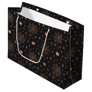 GRAND SAC CADEAU NOIR AVEC TOILES D'ARAGNÉE D'HALLOWEEN EN CUIVRE
