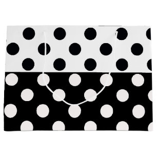 Grand Sac Cadeau Noir Blanc demi-couleur fractionné en Pois Inverse