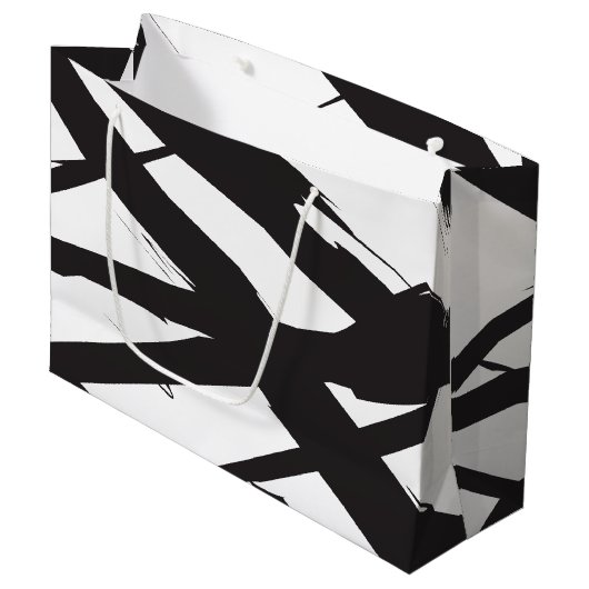 Grand Sac Cadeau Noir & Blanc Moderne Ligne d'Art Abstrait Décorati (Devant Angle)