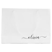 Grand Sac Cadeau Noir Blanc moderne Script Girl Monogramme Nom (Dos)