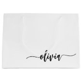 Grand Sac Cadeau Noir Blanc moderne Script Girl Monogramme Nom (Devant)