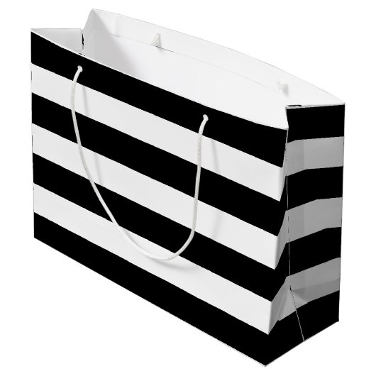 Grand Sac Cadeau Noir Blanc rayé Fête de Mariage moderne (Dos Angle)