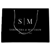 Grand Sac Cadeau Noir Élégant Couple Initiales Mariage Sponsors (Devant)