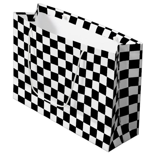 Grand Sac Cadeau Noir et blanc Checkered (Devant Angle)