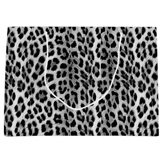 Grand Sac Cadeau Noir et blanc monochrome, léopard motif (Devant)