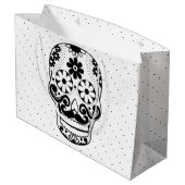Grand Sac Cadeau Noir et blanc Moustache Sugar Crâne Noir Points (Dos Angle)