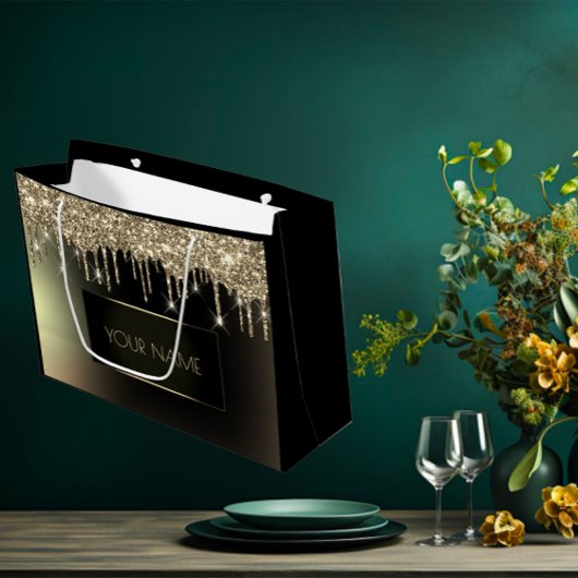 Grand Sac Cadeau Noir Gold Nom minimal Disques de marque unique