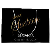 Grand Sac Cadeau Noir script de nom or Sweet 16 (Dos)