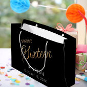 Grand Sac Cadeau Noir script de nom or Sweet 16