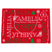 Grand Sac Cadeau Nom avec 6 Lettres Rouge Vert Motif de Noël (Devant)