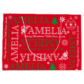 Grand Sac Cadeau Nom avec 6 Lettres Rouge Vert Motif de Noël (Dos)