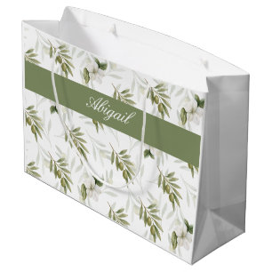 Grand Sac Cadeau Nom Chic Wataercolor Sage Olive Intemporel