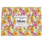 Grand Sac Cadeau Nom commercial Floral jaune moderne rose (Devant)