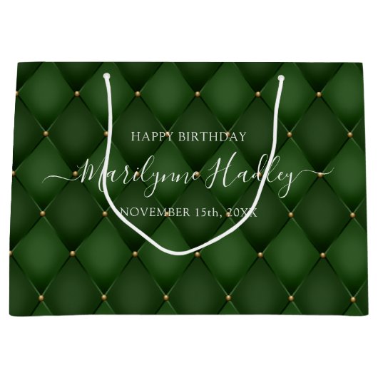 Grand Sac Cadeau Nom Date Arlequin Emerald Green Anniversaire (Devant)