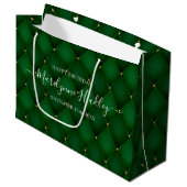 Grand Sac Cadeau Nom Date Arlequin Emerald Green Anniversaire (Devant Angle)