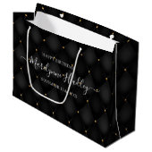 Grand Sac Cadeau Nom Date Arlequin Noir Anniversaire (Devant Angle)