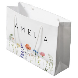 Grand Sac Cadeau Nom de Demoiselle d'Honneur Fleur Sauvage Rustique