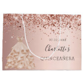 Grand Sac Cadeau Nom de la robe d'or rose Quinceanera (Dos)
