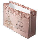 Grand Sac Cadeau Nom de la robe d'or rose Quinceanera (Devant Angle)