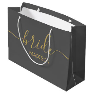 Grand Sac Cadeau Nom de mariée personnalisé Chic Féminin Or Script 