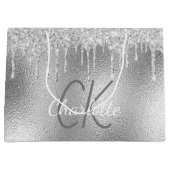 Grand Sac Cadeau Nom de monogramme argenté moderne élégant (Devant)